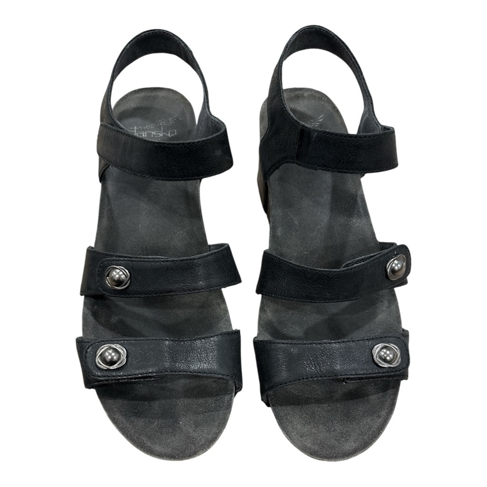 DANSKO Women's Savannah Wedge Sandal Black Waxy Leather size 40